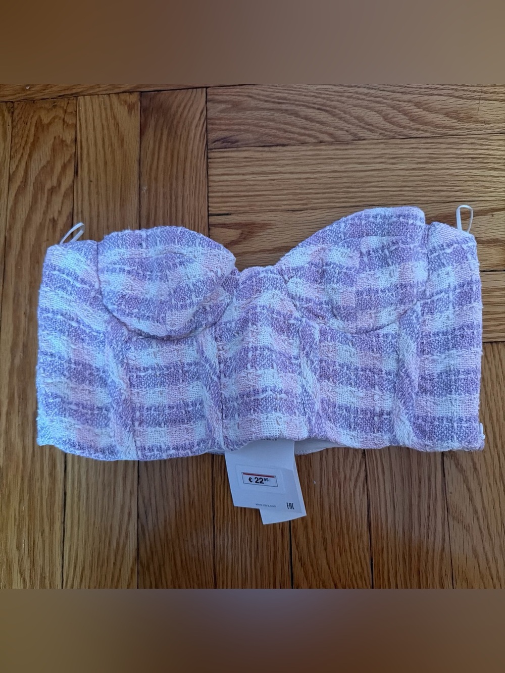 Zara Textured Strapless Bustier Top - Pink & White